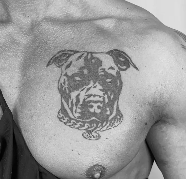 Hundehode midt på brystet, blackwork av Vilde
